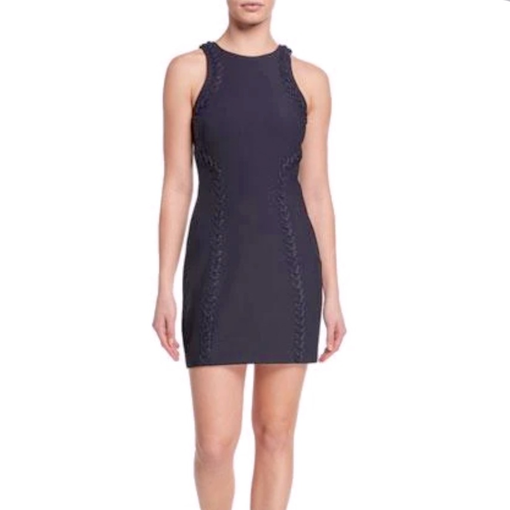CINQ À SEPT Alison Sleeveless Braided Racerback Mini Dress, Navy